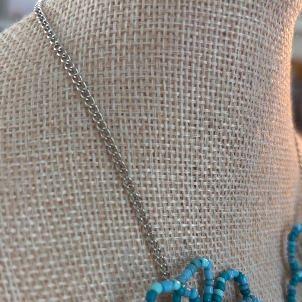 Blue Seed-bead Floral Necklace 8” - Picture 3 of 5